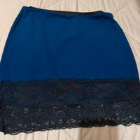 Gonna blu con inserto in pizzo nero