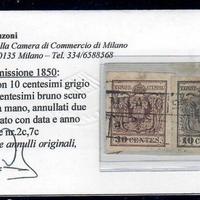 LOMBARDO VENETO RARA AFFRANCATURA BICOLORE 10 + 30