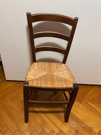 4 sedie paesana in legno noce e paglia