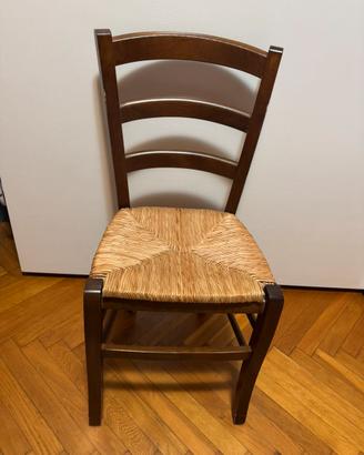 4 sedie paesana in legno noce e paglia