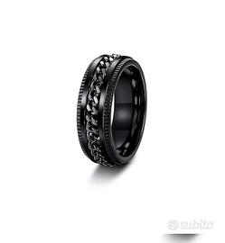 Anello Uomo Acciaio Inossidabile E Catena Nero