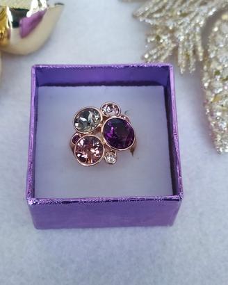 Aurora anello con  Swarovski viola e rosa
