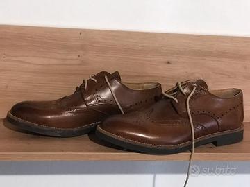 Scarpe Uomo Stringate Pelle Marrone Ricamo Inglese