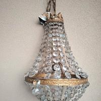 lampadario antico ottone e cristalli 
