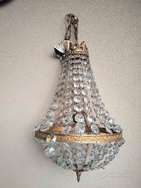 lampadario antico ottone e cristalli 