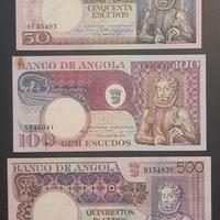LOTTO BANCONOTE ANGOLA 50-100-500 ESCUDOS DEL 1973