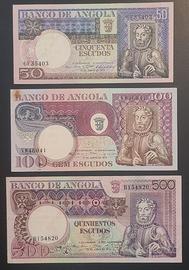 LOTTO BANCONOTE ANGOLA 50-100-500 ESCUDOS DEL 1973