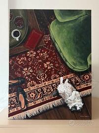 Dipinto su tela con gatto vintage, retrò