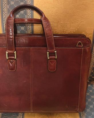 Borsa Valigia 24 ore porta PC vera pelle marrone