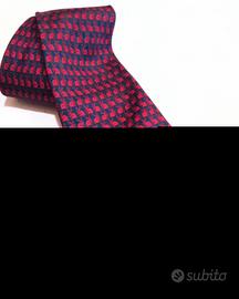 Cravatta pura seta fondo blu leprotti rossi