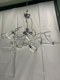 Lampadario 9 luci in acciaio e cristallo