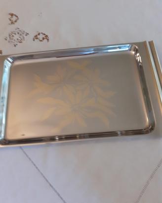 VASSOIO  ACCIAIO  INOX  DECORI ORO 
