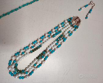 COLLANA a tre file ''PERLE E GIADA IN MOVIMENTO''