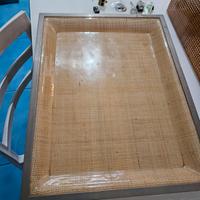 Vassoio vintage iannetti '70 in vimini rivestito