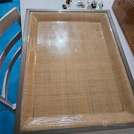 Vassoio vintage iannetti '70 in vimini rivestito