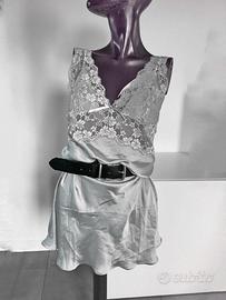 yamamay lace satin dress gray lingerie L