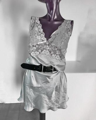 yamamay lace satin dress gray lingerie L