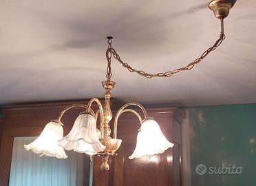 Lampadario + 2 abat jour in foglia vetri murano