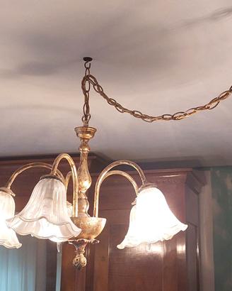 Lampadario + 2 abat jour in foglia vetri murano