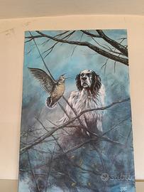 quadro a colori acrilici  scena di caccia 