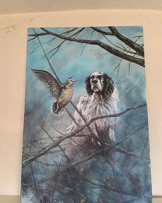 quadro a colori acrilici  scena di caccia 