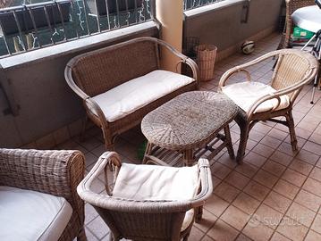 salotto giardino 4/5 posti vimini rattan