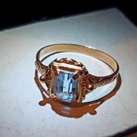 Anello antico 1930 oro con acquamarina