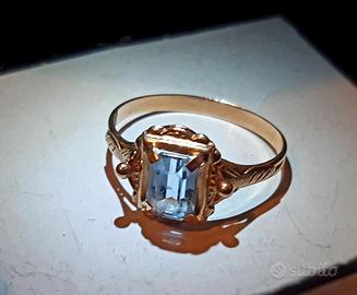 Anello antico 1930 oro con acquamarina