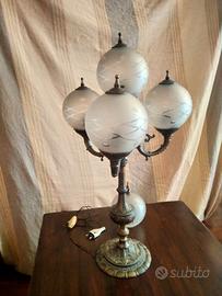 Lampada in ottone con paralumi in vetro, anni '50