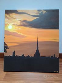 Dipinto su legno - Prospettiva centro di Torino