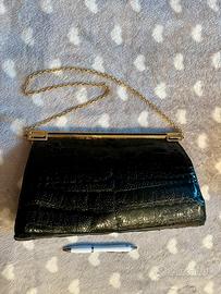 Borsa pochette vintage in vero coccodrillo nero