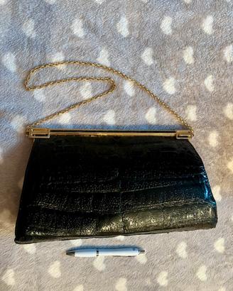Borsa pochette vintage in vero coccodrillo nero