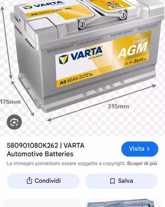 Batteria auto varta agm 80 ah nuova edizione 2026