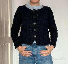 Cardigan blu navy lavorato a maglia