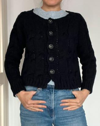 Cardigan blu navy lavorato a maglia