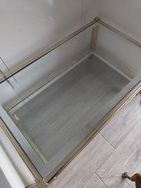 Tavolino da salotto in vetro e ottone/oro 90 x 50