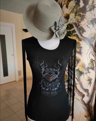 T-shirt Denny Rose nera con frange