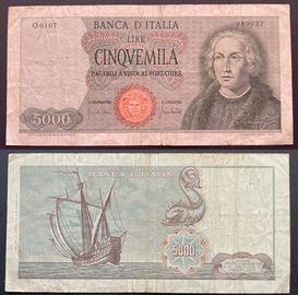 Italia 🇮🇹 banconota 5000 lire Colombo caravella