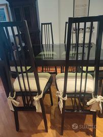 tavolo nero con piano di cristallo temperato e 6 s