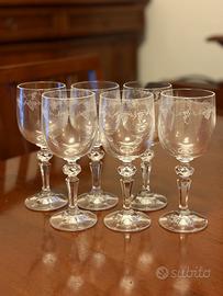 Set 6 calici da vino vintage in vetro inciso motiv