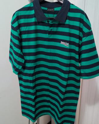 polo Balenciaga a righe nero verdi taglia s