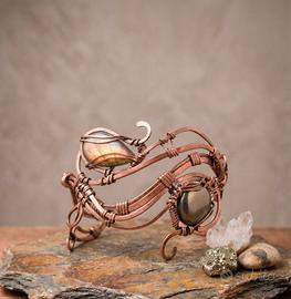 bracciale in rame, labradorite pirite pezzo unico