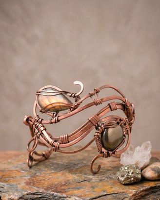 bracciale in rame, labradorite pirite pezzo unico
