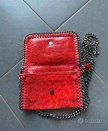 Borsa vera pelle rossa lucida con catene