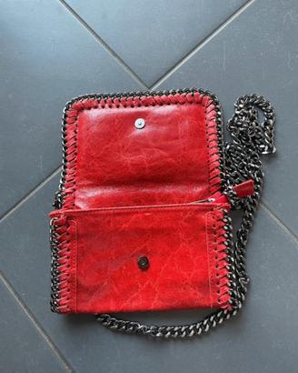 Borsa vera pelle rossa lucida con catene