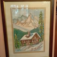 baita innevata acquerello dipinto a mano 30x40