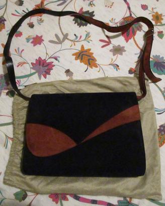 Borsetta in pelle scamosciata nera/marrone