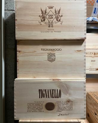 Cassette in legno Ornellaia, Tignanello,Argentiera