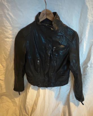 Giubbino in vera pelle nera biker Zara taglia L