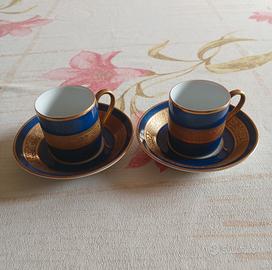 2 Tazzine caffè piattini Porcellana Oro 18 K 